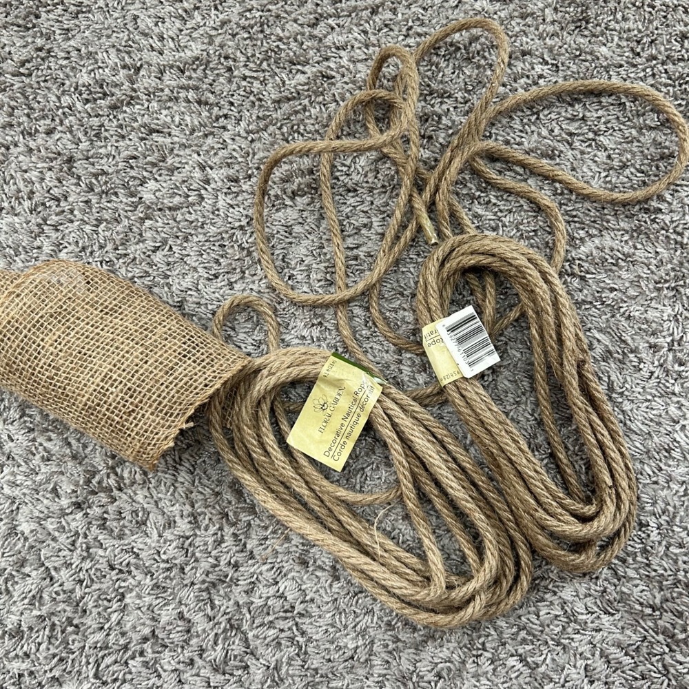 Floral Garden Decorative Nautical Rope 9.5ft‎ 2pk and Burlap Roll Craft Bundle